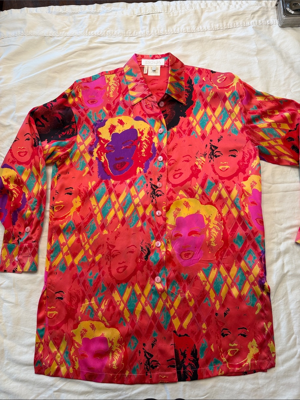 Escada Silk Pop-Art Blouse - Red with Yellow, Pink & Teal Accents